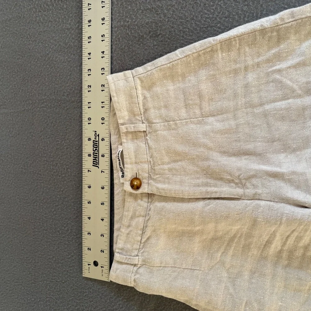 Reformation Wide Leg Pants Womens 0 Beige Linen High Rise Raw Hem Cropped Baggy